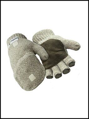 Insulated Ragg Wool Convertible Mitten Fingerless Gloves Suede Palm